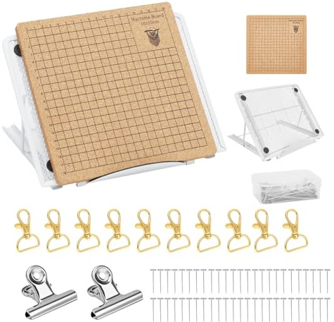 RANJIMA Macrame Board mit Stiften, Doppelseitiges Macrame Board mit Gittern Wiederverwendbares Tragbares Flechtbrett zum Flechten mit Drehbare Schlüsselringe T-Nadeln Klammern für DIY Knoten-Kreation