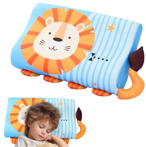 Hojalis Cuscino Memory Foam Bambini, Cuscino Schlummerkids, Cuscino per Bambini con Federa, Ergonomico, Lavabile a Partire, Con Animali Kawaii, per Bambino a Partire dai 3 Anni in su (Leone)