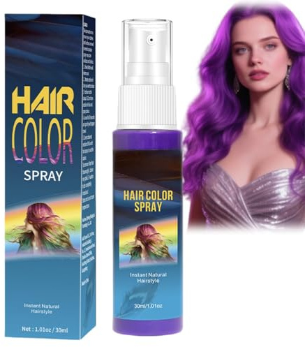 30ml Haarspray Farbe, Temporäres Haarfarbenspray, Sofort-Styling Waschbar, Sanfte Formel Temporäre Haarfarbe, Farbiges Hair Dye, Schnelle Haarfärbung für Halloween,Karneval, Cosplay(Lila)