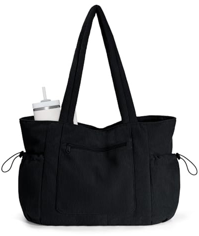ECOHUB Cord Tasche Damen Groß, PET-Recycelte Tote Bag, Arbeitstasche mit 15,6 Zoll Laptopfach, Shopper Tasche mit Reißverschluss, Handtaschen für Die Schule, Uni, College, Büro, Everyday, Reisen