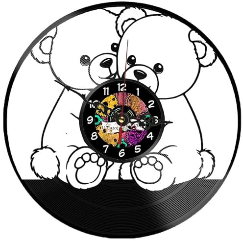 Il catoju del vinile - Orologio da Parete in Vinile Orsacchiotti per Bambini Fatto a Mano – Orologio Cameretta Silenzioso al Quarzo – Decorazione Murale Artigianale - Idea Regalo romantica