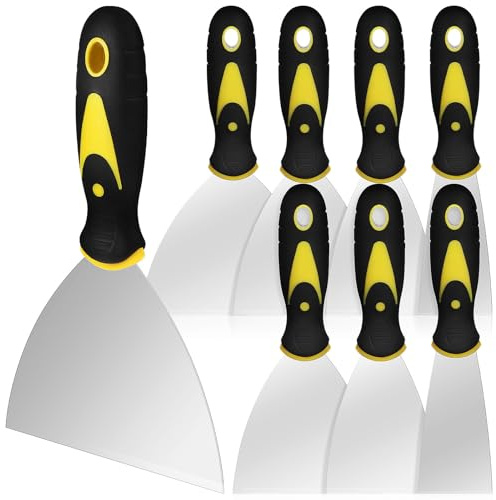 Toddmomy 8pcs Stainless Steel Scraper Tools Set with Handles, Multi-size Painter Spatulas for Drywall, Plaster, and Scratch Removal in Home Improvement