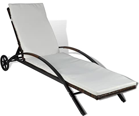HETFTJN Sedia a sdraio regolabile in polyrattan, 200 x 65 x 39 cm, colore marrone, resistente alle intemperie, schienale regolabile con ruote color crema per giardino, balcone e terrazza