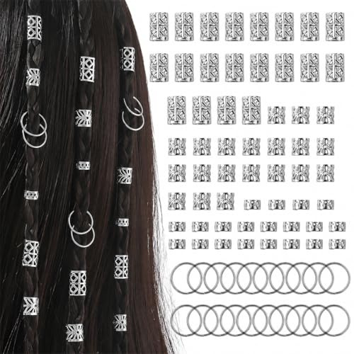 MUNZE 80 Anelli Per Capelli, Argentati, Clip A Spirale Per Dreadlocks E Trecce, Accessori Decorativi Standard Per Uomo E Donna