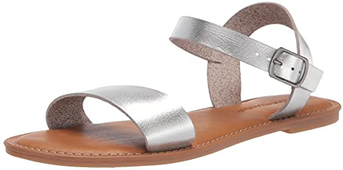 Amazon Essentials Sandales à Double Bride avec Boucles Femme, Argent, 41 EU Large