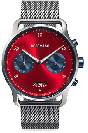 DeTomaso SORPASSO MACCHINA Silver Rot Herren-Armbanduhr Analog Quarz Mesh Milanese Silber