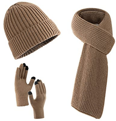 Villand Scarf Beanie Golves Set für Damen und Herren mit Geschenkbox (Khaki)