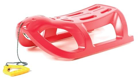 FORTENA Schneeschlitten mit Metallschienen und Seil ohne Rückenlehne - Kunststoff Rodelschlitten für Kinder und Erwachsene - Plastik-Schlitten, Schneebobs, Kinderschlitten, Rodel Kinderbob (Rot)
