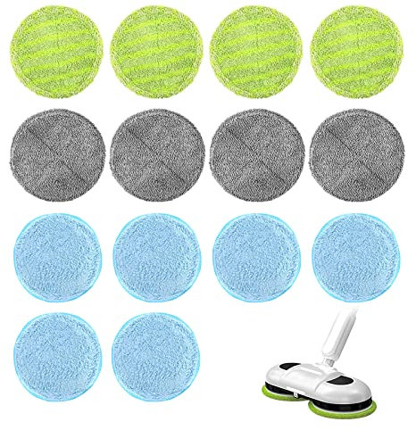 Vegena 14 Stück Mikrofaser Pads Geeignet für Floating Mop, Mop Ersatz-Pads 16cm Runde mit Mikrofaser-Pad und Scheuer-Pad
