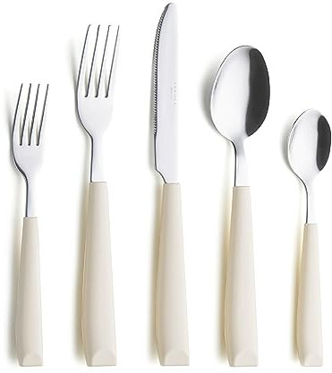 ANNOVA Flatware Set Stainless Steel Silverware/Cutlery Set With Colored Handles (20 Pieces, Cream)