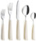 Annova Stainless Steel Cutlery Set with Color Handles - Dinner Forks, Salad Forks, Table Knives, Tablespoons, Teaspoons - Service for 4 (Cream)