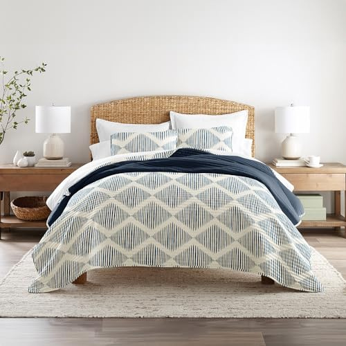 Linen Market Quilt Coverlet Set All Season Patterned Reversible Microfiber Ultra Soft Bedding in Modern Diamond - Full/Queen Modern Diamond Navy