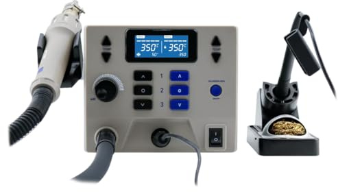 2 in 1 Digital Rework Station with Hot Air Station and Soldering Station, 100°C~500°C Adjustable Temperature C/F, 3 Nozzles