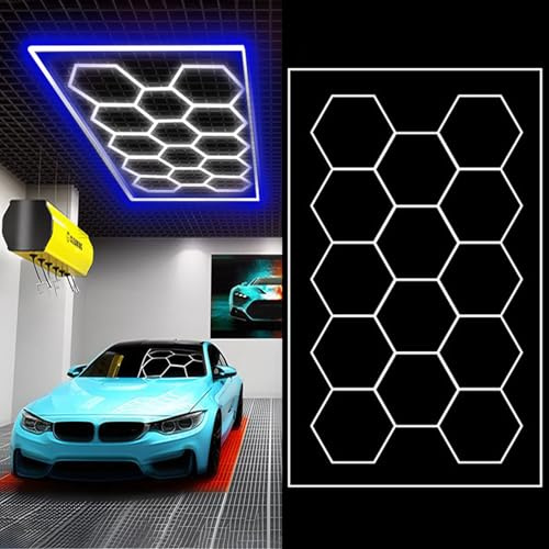 Sedtonmu LED Hexagon Beleuchtung fuir Garage 14 pcs 6500K Sechseckige Garagenleuchten RGB Ideal für Garage Werkstatt Gaming Fitnessstudio Friseur Bürobeleuchtung,1