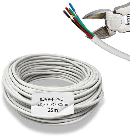 HALOTEC Cavo Elettrico Flessibile 25m PVC Bianco 4x0,50 mm² A03VV-F | Rame Blu Rosso Verde Nero 300V | Illuminazione, Elettronica, Impianti Residenziali e Commerciali | Multiuso, Alta Qualità