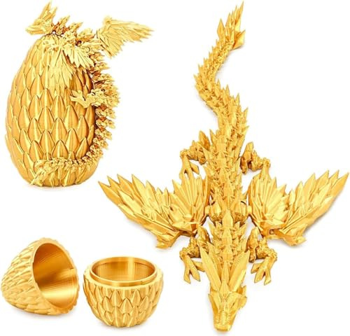 AYNKH Œufs de Dragon imprimés en 3D avec Dragon à l'intérieur, Figurine en Cristal entièrement articulée avec Ailes détachables pour Enfants, Adolescents, garçons et Filles (doré)