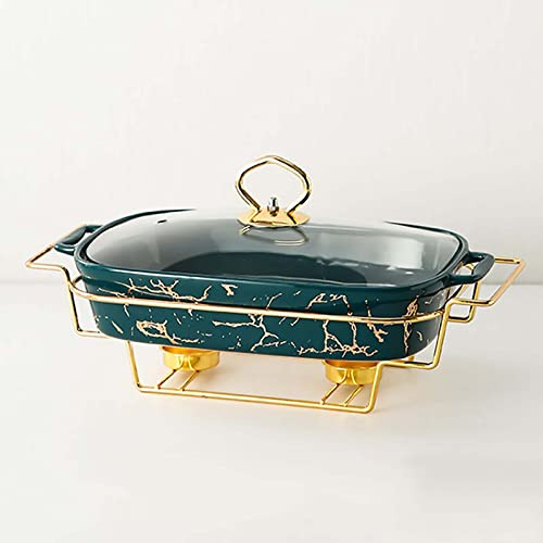 FBHappiness Chafing Dish Buffet Set Ceramic Food Warmer With Marble Finish Rectangular Chafers With Fuel Holder And Glass Lid For,Green Grün-B,Green