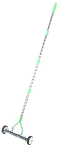 Asixxsix Rastrillo IngThatch, Rastrillo de Acero Inoxidable Resistente con Ruedas, Herramienta de Desmalezado de Mango Largo Desmontable para Eliminar Hierba Muerta, Peinar Césped