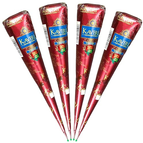 HANUMAN STORE Lot de Cone de henné par 4 x 25g - Couleur naturelle marron orangé coloration semi permanente 4 szt 100% Naturelle