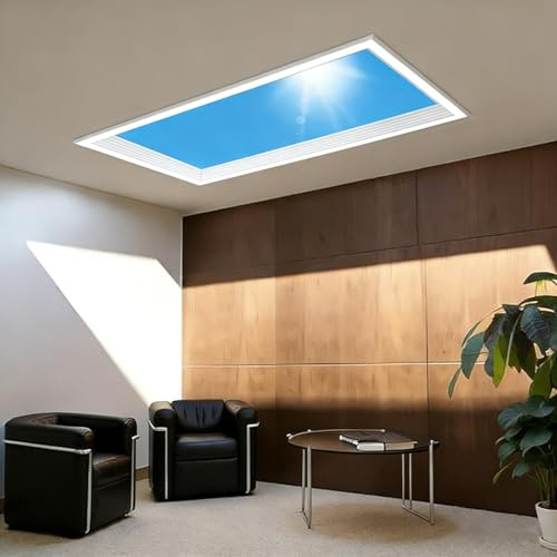 MEUBLLY Lámpara de techo con luz de cielo azul, lámpara de techo LED regulable, luz de cielo azul inteligente, simula ritmos de luz diurna, tragaluz artificial para interiores del hogar, para sótano