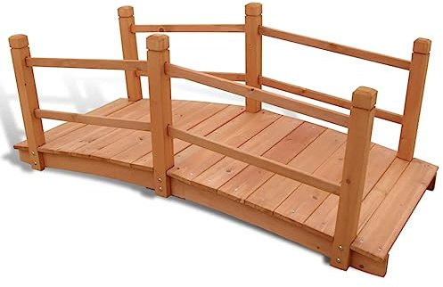 Ziaphsol Pont de jardin en bois massif - 140 x 60 x 56 cm - Pour passage de ruisseau - Avec main courante - Résistant aux intempéries - Pour bassin de jardin, chemins et rives