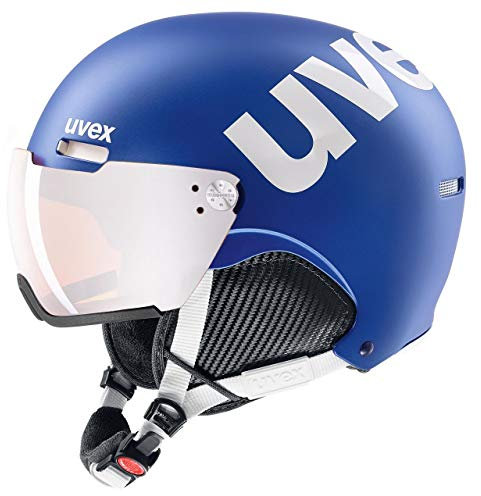 uvex hlmt 500 Visor - robuster Skihelm für Damen und Herren - individuelle Größenanpassung - mit Visier - Cobalt-White matt - 52-55 cm