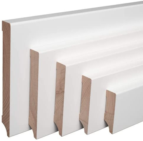 REESE Sockelleisten Echtholz Weiß lackiert Buche - Weimarer Profil - Massiv - 80mm Höhe - 1 Stück / 2,3 lfm - nicht selbstklebend - 230 cm