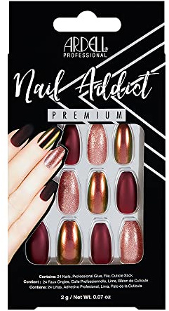 ARDELL Nail Addict – Red Cateye | 24 künstliche Nägel in Rot mit Kleber & Feile für schöne Fingernägel zum Aufkleben | Press On Nails, Klebenagel Set mit langen Tips, Fake Nails
