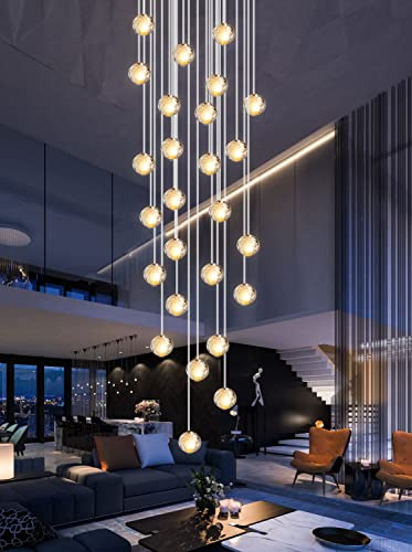 LED Pendelleuchte Glas Kristall Deckenlampe Dekoratives Hängelampe | Modern Esszimmer Pendellampe Schlafzimmer Innenleuchte Lampe Villa Treppe Lange Hängeleuchte Kronleuchter Square (26-flammig)