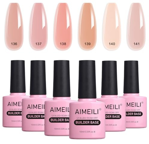 AIMEILI 8 en 1 Builder Base Gel Set 6 Couleurs Naturel Nude Rose - Gel de Construction Ongles, Base et Structure pour Extensions, Renforcement et Réparation de Manucure - Kit 34 | Extension Rapide, Apex Building, Ongle de Renforcement et Réparation, Vernis à Ongles Gel Forts