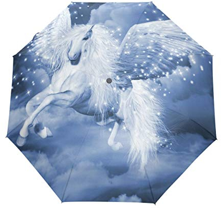 Engel Einhorn Pferd Regenschirm Taschenschirm Automatische Reise Winddichte Sonnenschutz Trekkingschirm Wanderregenschirm für Frauen Männer