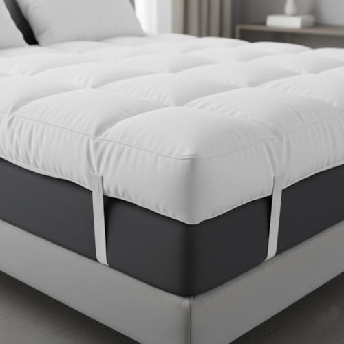 Aaf Textiles Quilted King Size Mattress Toppers – 10cm Microfiber Deep Fill 1100 GSM King Mattress Topper for Comfort – Breathable Thick Mattress Topper for Pressure Relief (152x200cm White)