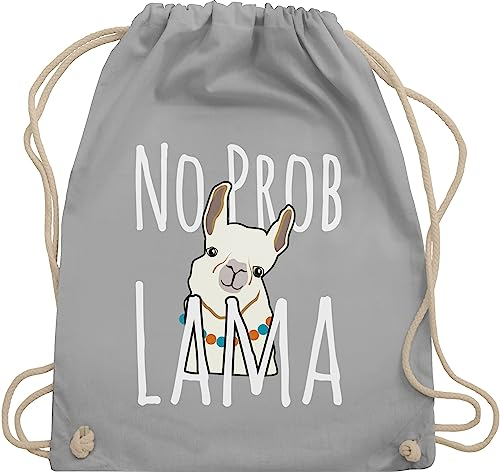 Turnbeutel Rucksack - Sprüche Statement mit Spruch - No Problama - weiß - Unisize - Hellgrau - lama beutel+rucksack+mit+sprüchen sprueche beutel sprüchen spruechen stoffbeutel bedruckt sprüche,