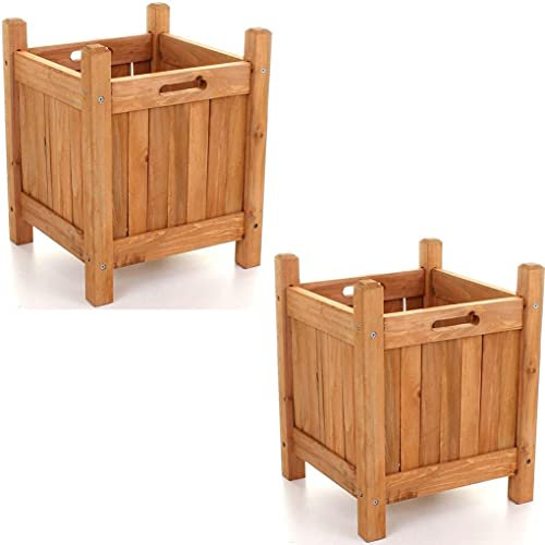 Siam Express SET OF 2 Square Wooden Garden Planter Outdoor Yard Decking Display Plants Flower Pot 0724