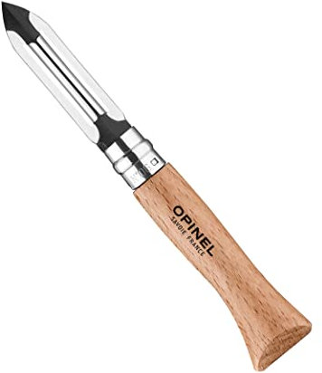 Opinel - Eplucheur de Poche pour Fruits et Légumes - Lame 6 cm Acier Inox, Manche Bois de Hêtre - Epluche-Légumes pour Gauchers et Droitiers - Coupe Facile