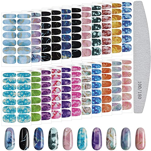 EBANKU Nail Sticker for Manicure, 22 Sheets Marble Self-Adhesive Nail Decals Dhesive Nail Polish Stickers with 1 Nail File for DIY Nail Art