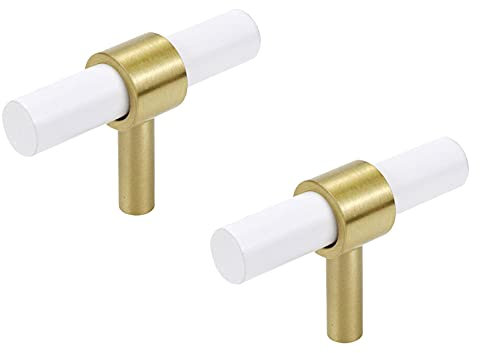 Savagrow 2pcs European Style Brass Beech Wood Cabinet Pulls Single Hole Pulls with Screws, Knobs for Drawers, White