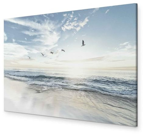 murando - Akustikbild Landschaft 120x80 cm 1 tlg Bilder Akustikschaum Schallschutz Kunst Akustikpaneele Wandpaneele Schalldämmung Wandbild Schallabsorber Strand Meer Vögel Möwen c-B-0667-b-a