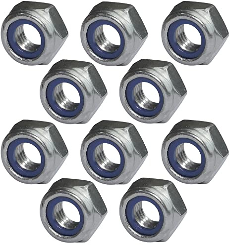 AERZETIX - C49569 - Satz von 10 Sicherungsmuttern stopmuttern sechskant M10 außen 17mm - aus edelstahl 2 - selbstsichernd muttern mit nylonring
