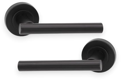 Infinity Decor Pack of Straight T-Bar Matt Black Lever Door Pull Handles on Sprung Rose Latch Pack - for Interior & Exterior Doors