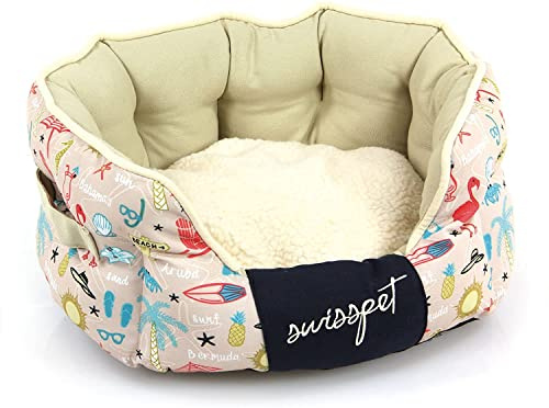SwissPet Hundebett/Katzenbett Flamingo Komfortabler Schlafplatz für Hunde & Katzen, mit Flamingo-Muster, Größe M - rosa