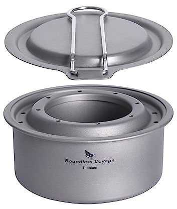 Boundless Voyage Réchaud à alcool en titane pour camping avec support de casserole - Réchaud à bois d'extérieur - Mini brûleur à bois Ti2011C