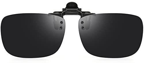 CAXMAN Polarized Clip On Sunglasses Over Prescription Frames for Men & Women w/Super Dark Category 4 Lens UV Protection Flip Up 59 * 42 mm