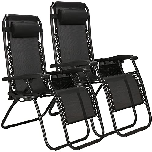 SPRINGOS Sonnenliege 2er Set – Klappbare Liegestühle mit Kopfstütze, Getränkehalter & Hängetasche – Ergonomische Gartenliege mit Armlehnen – Relaxstuhl für Balkon & Terrasse, belastbar bis 120 kg