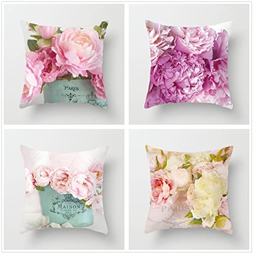 Kissenbezug 30x30cm 4er SetBoho Wohnzimmer Outdoor Deko, Schlafzimmer Zimmer Dekor Kissenhülle Kissenbezüge mit Verstecktem Reißverschluss, Couchkissen, Sofakissen Weinachten Bunte Pfingstrosen