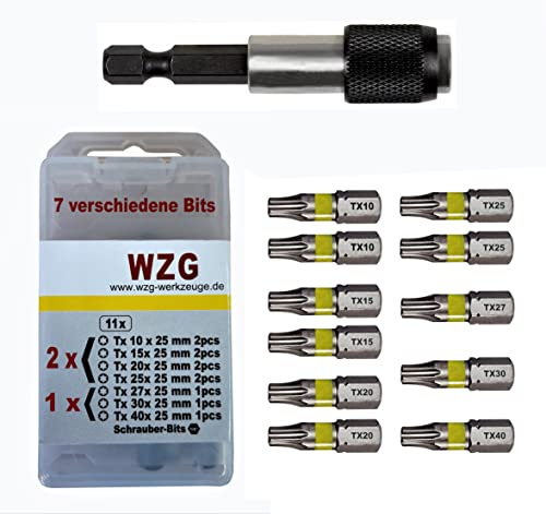 Torx Bit Set 11-tlg. Tx10-Tx40, 7 Größen, Profi Bits mit Bithalter WZG