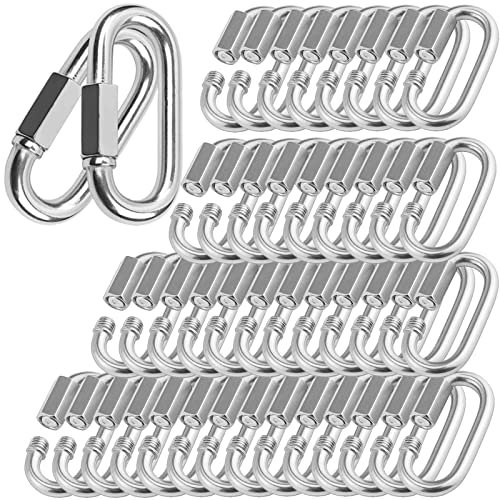 100 Stück Schnellglieder, 6,35 mm Durchmesser, Schnellkettenglieder, 280 kg Kapazität, robuste Karabinerhaken, verzinktes Gewinde, Schnellverbindung, D-Form, Verriegelungskarabiner für