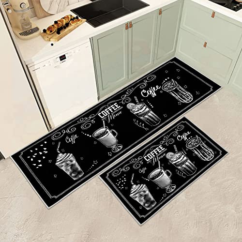 Küchenteppiche 2 Stück,Vintage rutschfest Waschbar Dauerhaft Küchenläufer Flurläufer, Anti-Müdigkeit Küchenteppich Teppich Läufer für Küche,Carpet für Badezimmer/Wohnzimmer Flur (D, 43x75+43x150cm)