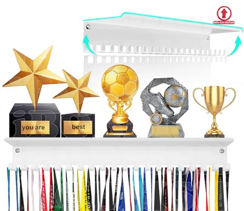 Rutschfester Medaillen-Aufhänger mit 20 Haken, Trophäenregal, Medaillenaufhänger für die Wand mit 40,6 cm Länge, für Rennmedaillen, verbesserter Medaillenhalter für Gymanstik, Rennen, Fußball,