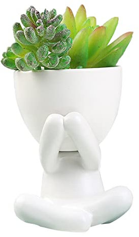 Pots de Plantes Succulentes en Céramique, Forme D'humain Créative, Jolis Pots Blancs (#4)